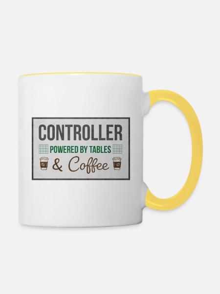 Controller Powered by Tables & Coffee - Tasse zweifarbig - Weiß/Gelb