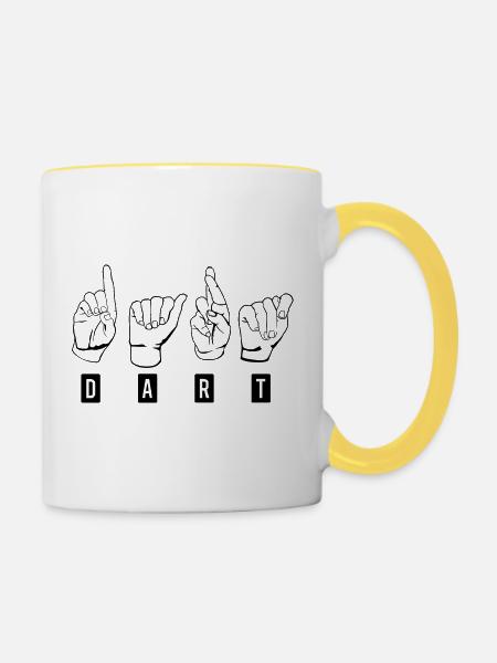Dart,Darts,Dart-Gebärdensprache-Schwarz - Tasse zweifarbig - Weiß/Gelb