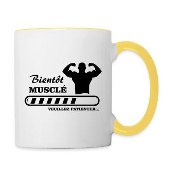 bald muskulös - Tasse zweifarbig - Weiß/Gelb - Rechts