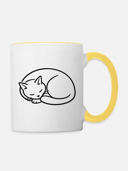 Schlafende Katze Linienstudie - Tasse zweifarbig - Weiß/Gelb