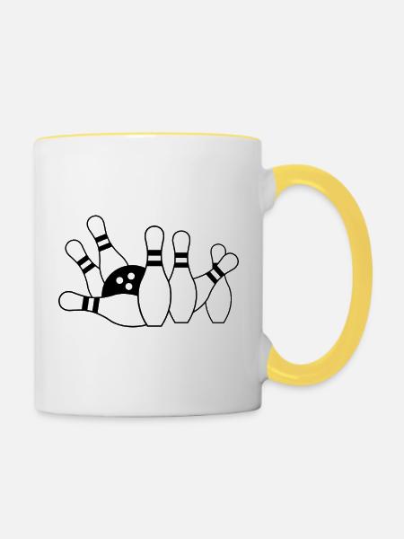 Bowlingpillen und Ball - Tasse zweifarbig - Weiß/Gelb