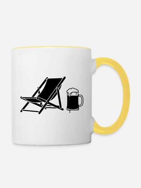 Liegestuhl Bier Urlaub Icon - Tasse zweifarbig - Weiß/Gelb