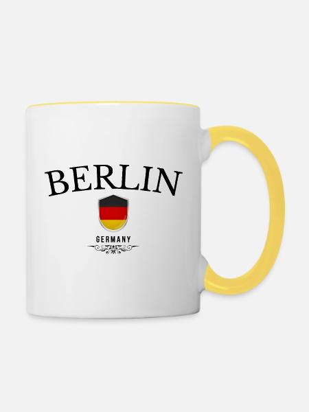 Berliner Souvenir, elegantes Design Berlin - Tasse zweifarbig - Weiß/Gelb