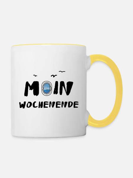 moin wochenende - Tasse zweifarbig - Weiß/Gelb