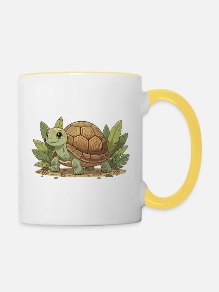 Kuscheltier-Schildkröte im Dschungel - Tasse zweifarbig - Weiß/Gelb
