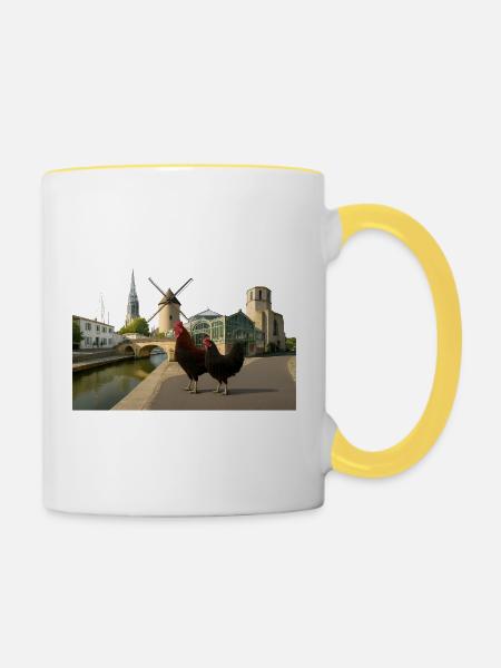 Marans, Stadthähne an der Mühle - Tasse zweifarbig - Weiß/Gelb