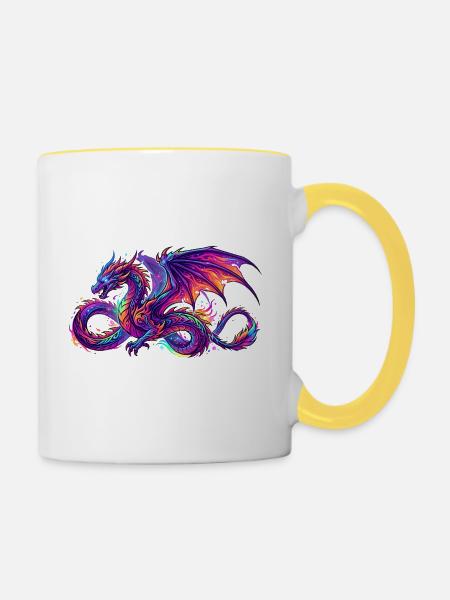 Drache in Farbe - Tasse zweifarbig - Weiß/Gelb