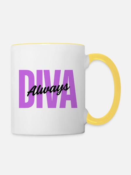 Diva Always – Weibliches Design - Tasse zweifarbig - Weiß/Gelb