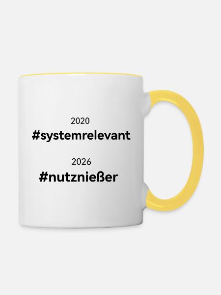 Nutzniesser systemrelevant - Tasse zweifarbig - Weiß/Gelb