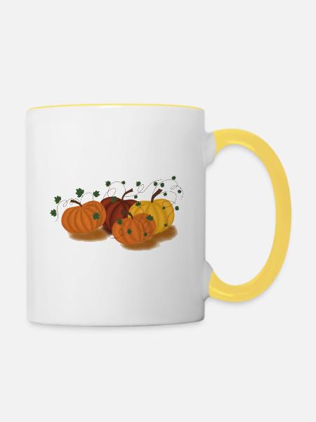 Herbstliche Kürbisranken Muster - Tasse zweifarbig - Weiß/Gelb