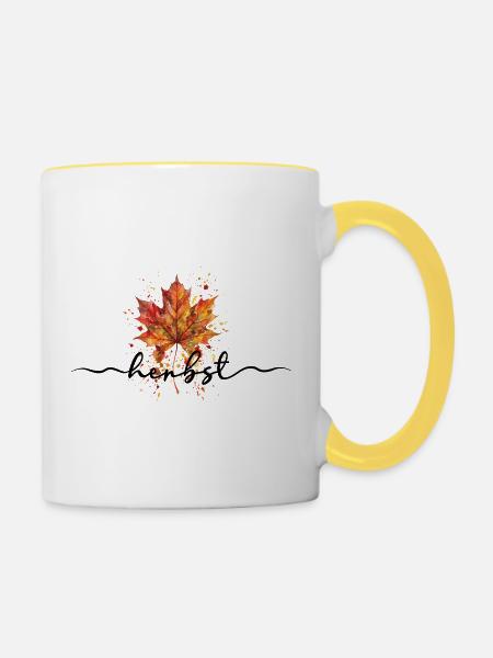 Herbst | Herbstblatt Aquarell - Tasse zweifarbig - Weiß/Gelb