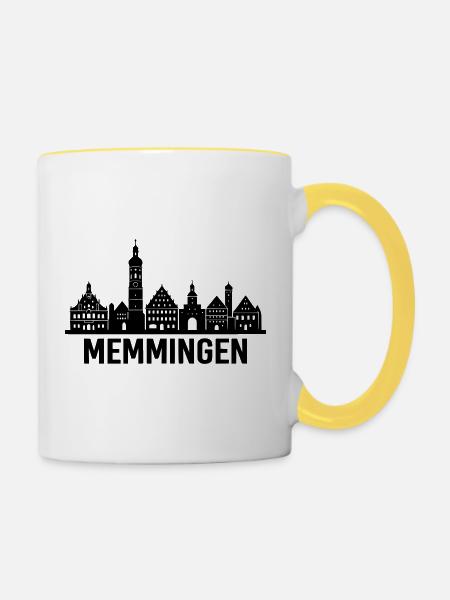 Memmingen Skyline Silhouette - Tasse zweifarbig - Weiß/Gelb