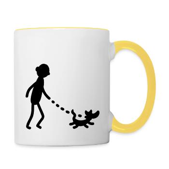 Gassi gehen Hund - Tasse zweifarbig - Weiß/Gelb - Rechts