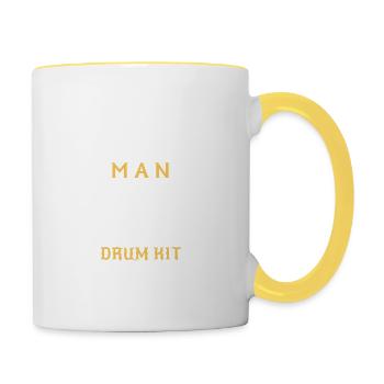 NEVER UNDERESTIMATE A MAN ON DRUMS! - Contrasting Mug - white/yellow - Right