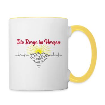 Die Berge im Herzen 3C - Tasse zweifarbig - Weiß/Gelb - Rechts