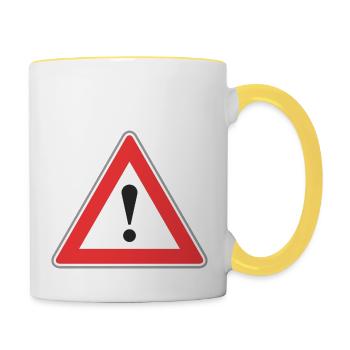 Verkehrsschild Ausrufezeichen - Tasse zweifarbig - Weiß/Gelb - Rechts