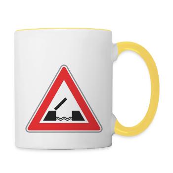 Verkehrsschild Brücke - Tasse zweifarbig - Weiß/Gelb - Rechts