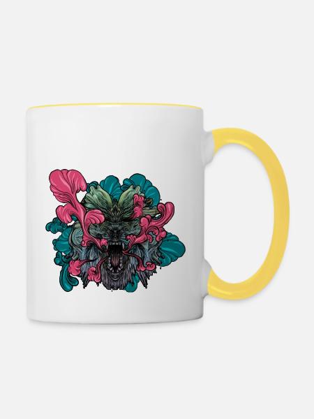 Drachen - Tasse zweifarbig - Weiß/Gelb