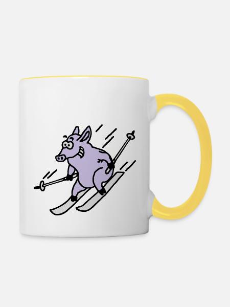 pistensau_02_c_3c - Tasse zweifarbig - Weiß/Gelb