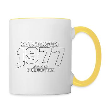 established 1977 - aged to perfection (de) - Tasse zweifarbig - Weiß/Gelb - Rechts