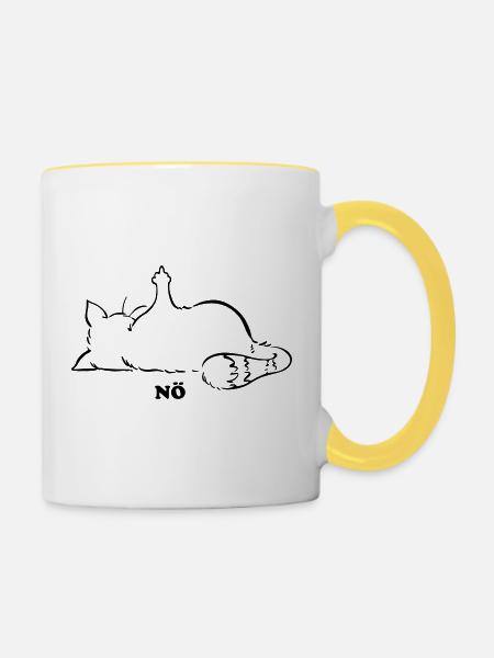 Katze Nö, Nein, No...Mittelfinger - Tasse zweifarbig - Weiß/Gelb