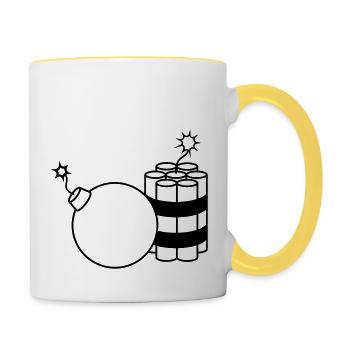 kugel rund brennt angezuendet rund kugel kreis tex - Tasse zweifarbig - Weiß/Gelb - Rechts