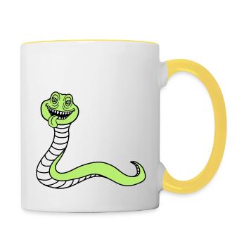 snake face head monster boese dangerous la - Contrasting Mug - white/yellow - Right