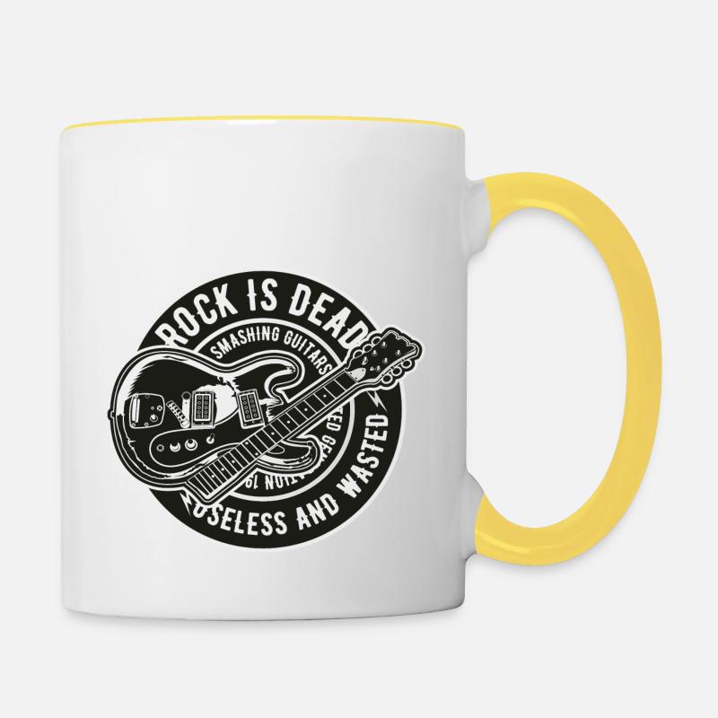 Rock Is Dead - Tasse zweifarbig - Weiß/Gelb