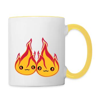 2 freunde team paar liebe paerchen verliebt gesich - Tasse zweifarbig - Weiß/Gelb - Rechts