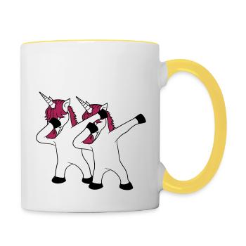 2 amis équipe équipe fête fête célébrer club dabbing - Mug contrasté - blanc/jaune - Droite