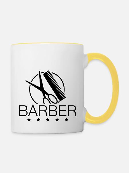 barber__logo_pa1 - Tasse zweifarbig - Weiß/Gelb
