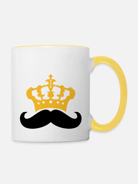 herrscher koenig krone prinz mustache schnurrbart - Tasse zweifarbig - Weiß/Gelb
