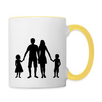 vatertag 2 kinder geschwister tochter vater dad pa - Tasse zweifarbig - Weiß/Gelb - Rechts