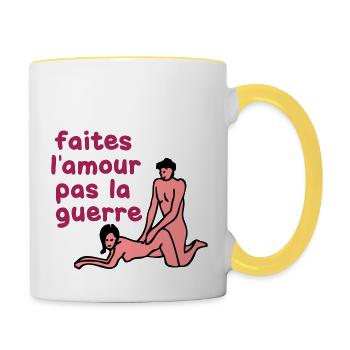 faite amour pas guerre humour sexe couple - Mug contrasté - blanc/jaune - Droite