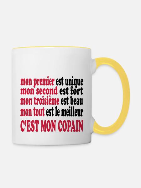 Mon copain est beau - Tasse zweifarbig - Weiß/Gelb