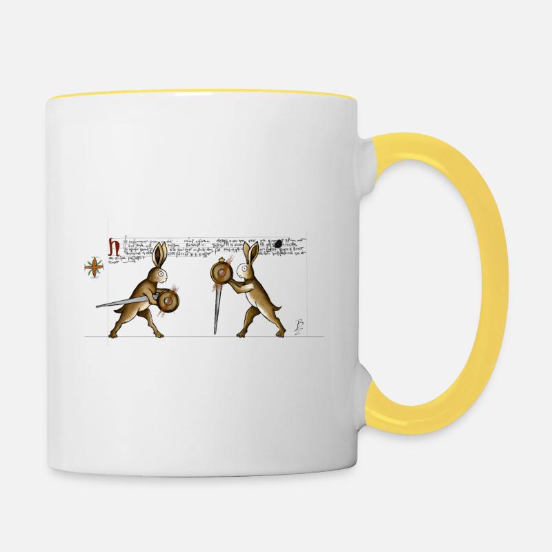 Rabbits in Towerfechtbuch - Tasse zweifarbig - Weiß/Gelb
