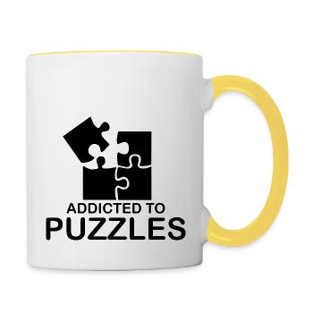 Puzzle Spruch Geschenk Autsimus Puzzlen Denksport - Tasse zweifarbig - Weiß/Gelb - Rechts