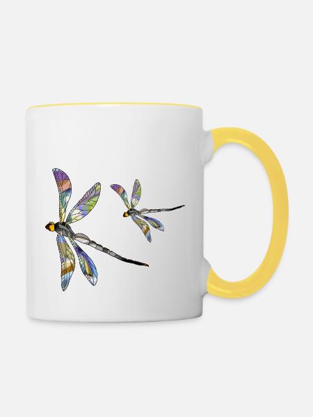 Libellen - Tasse zweifarbig - Weiß/Gelb
