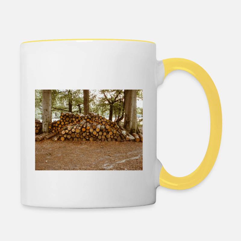 Holz im Wald - Tasse zweifarbig - Weiß/Gelb