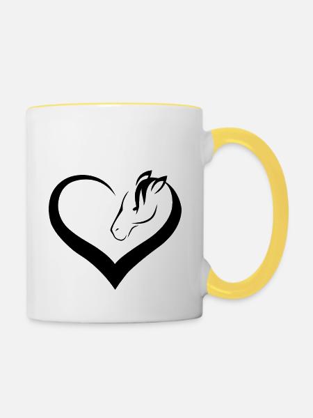 Pferdeliebhaber Herz Pferd - Tasse zweifarbig - Weiß/Gelb