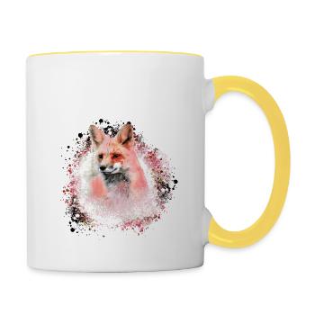 fuchs ,Graffiti, Malerei,fuchs ,aquarell - Tasse zweifarbig - Weiß/Gelb - Rechts