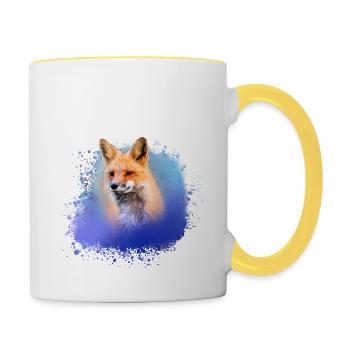 fuchs ,Graffiti, Malerei,fuchs ,aquarell - Tasse zweifarbig - Weiß/Gelb - Rechts