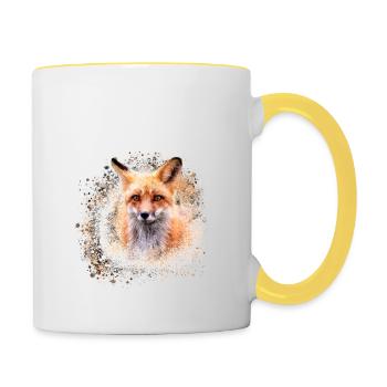 fuchs ,Graffiti, Malerei,fuchs ,aquarell,braun - Tasse zweifarbig - Weiß/Gelb - Rechts