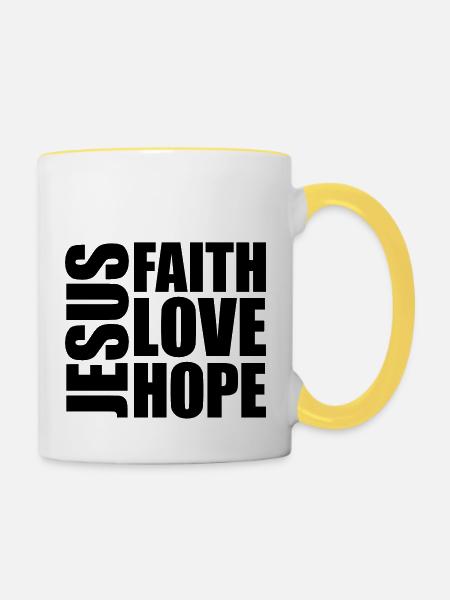 Jesus Faith Love - Tasse zweifarbig - Weiß/Gelb