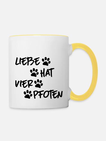 Liebe hat vier Pfoten - Tasse zweifarbig - Weiß/Gelb