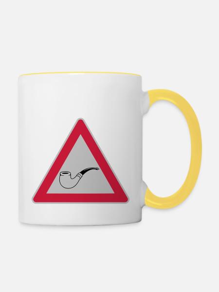 Schild Vorsicht Tabakpfeife - Tasse zweifarbig - Weiß/Gelb