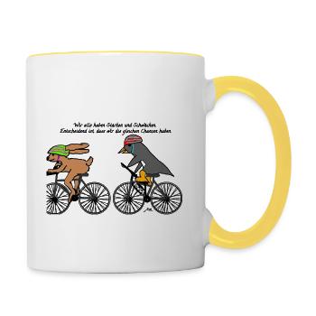 Für Chancengleichheit! Stärken & Schwächen F & P - Tasse zweifarbig - Weiß/Gelb - Rechts