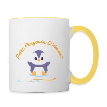 Petit pingouin d'amour - Mug contrasté - blanc/jaune - Droite