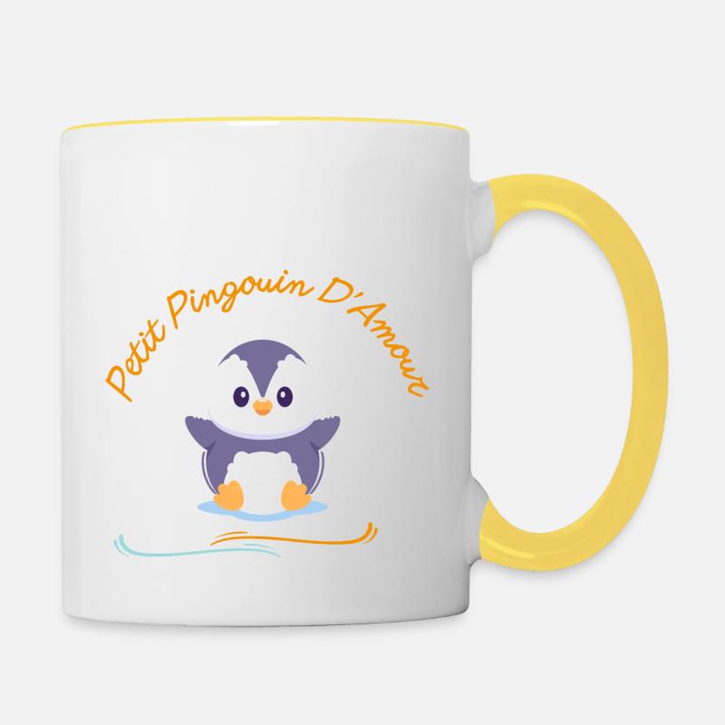 Petit pingouin d'amour - Mug contrasté - blanc/jaune