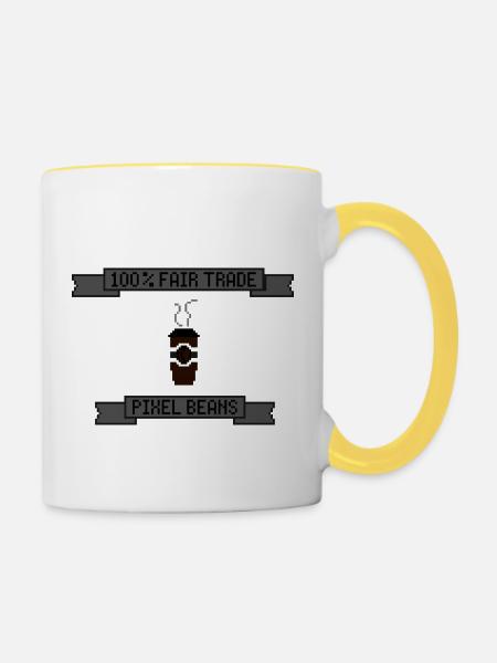 8-Bit Retro Coffee - Tasse zweifarbig - Weiß/Gelb